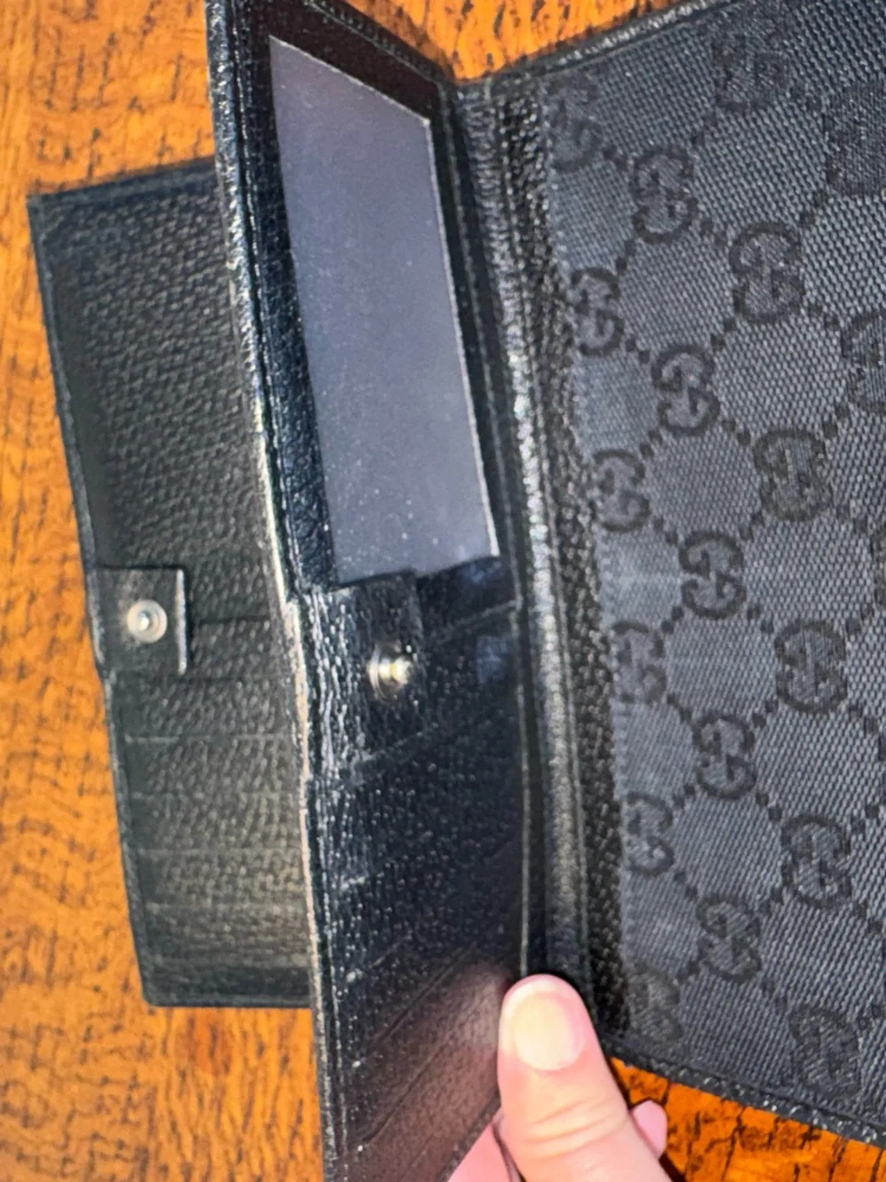 Gucci Black GG Monogram Canvas Long Wallet w/COA